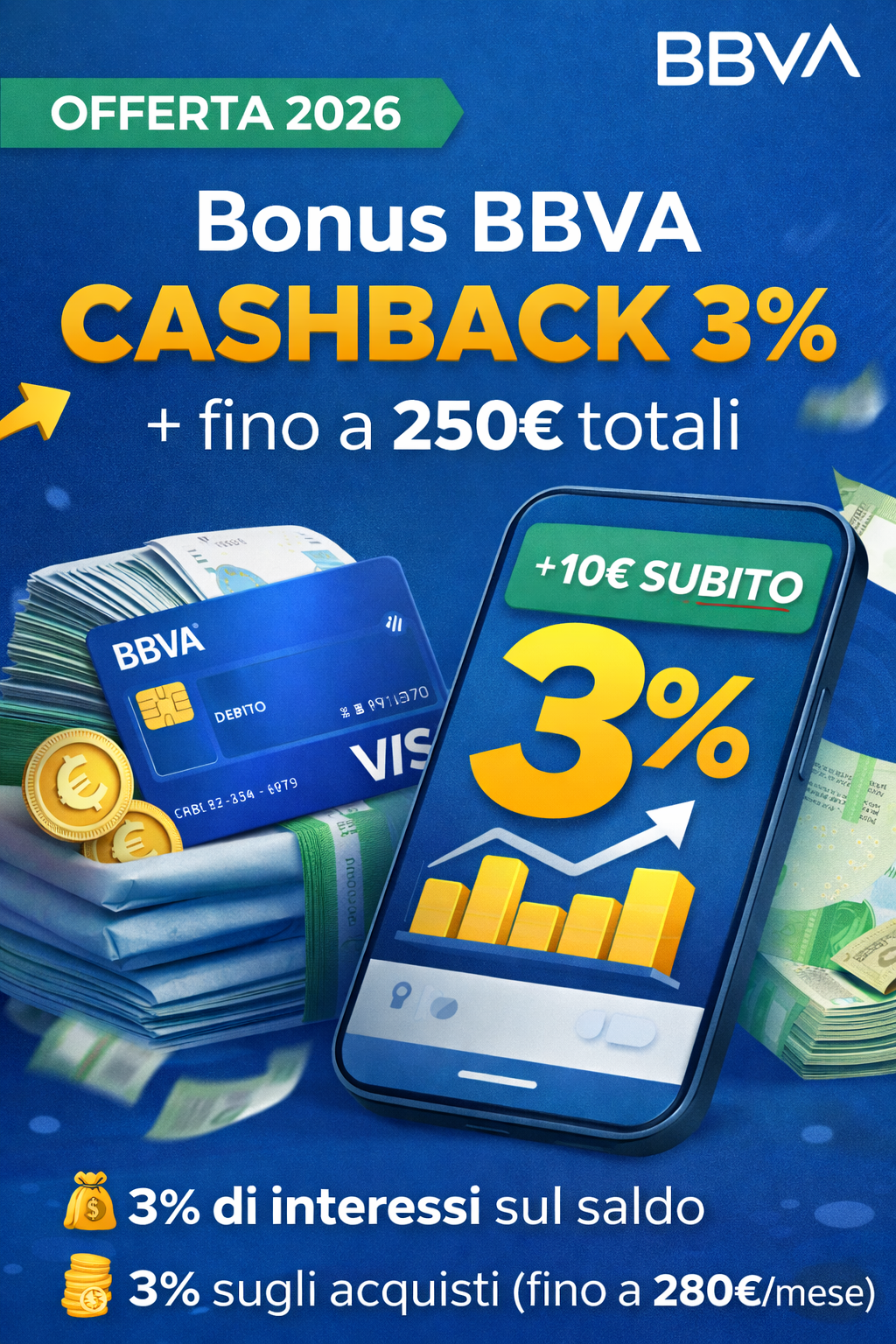 Bonus BBVA 2026 cashback e interessi